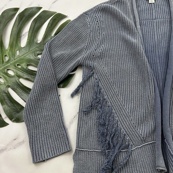 Sundance Open Front Cardigan Sweater Size S Light Blue Fringe Trim Chunky - Picture 4 of 12